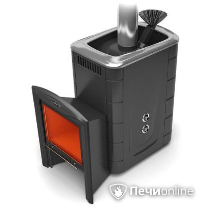 Дровяная банная печь TMF Гейзер 2014 Carbon Витра с теплообменником антрацит в Витебске