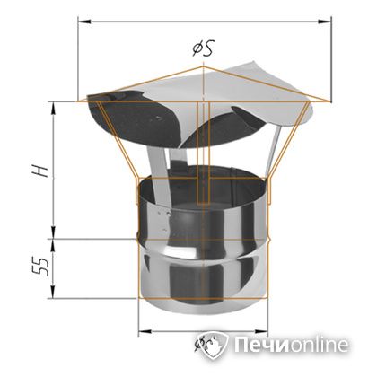 Дымоход Феррум Зонт нержавеющий 0.5 d-115 по воде в Витебске